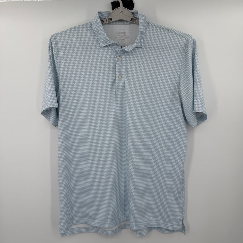 Vineyard Vines Mens Palmero Polo Blue White Houndstooth OTG Performance Shirt L